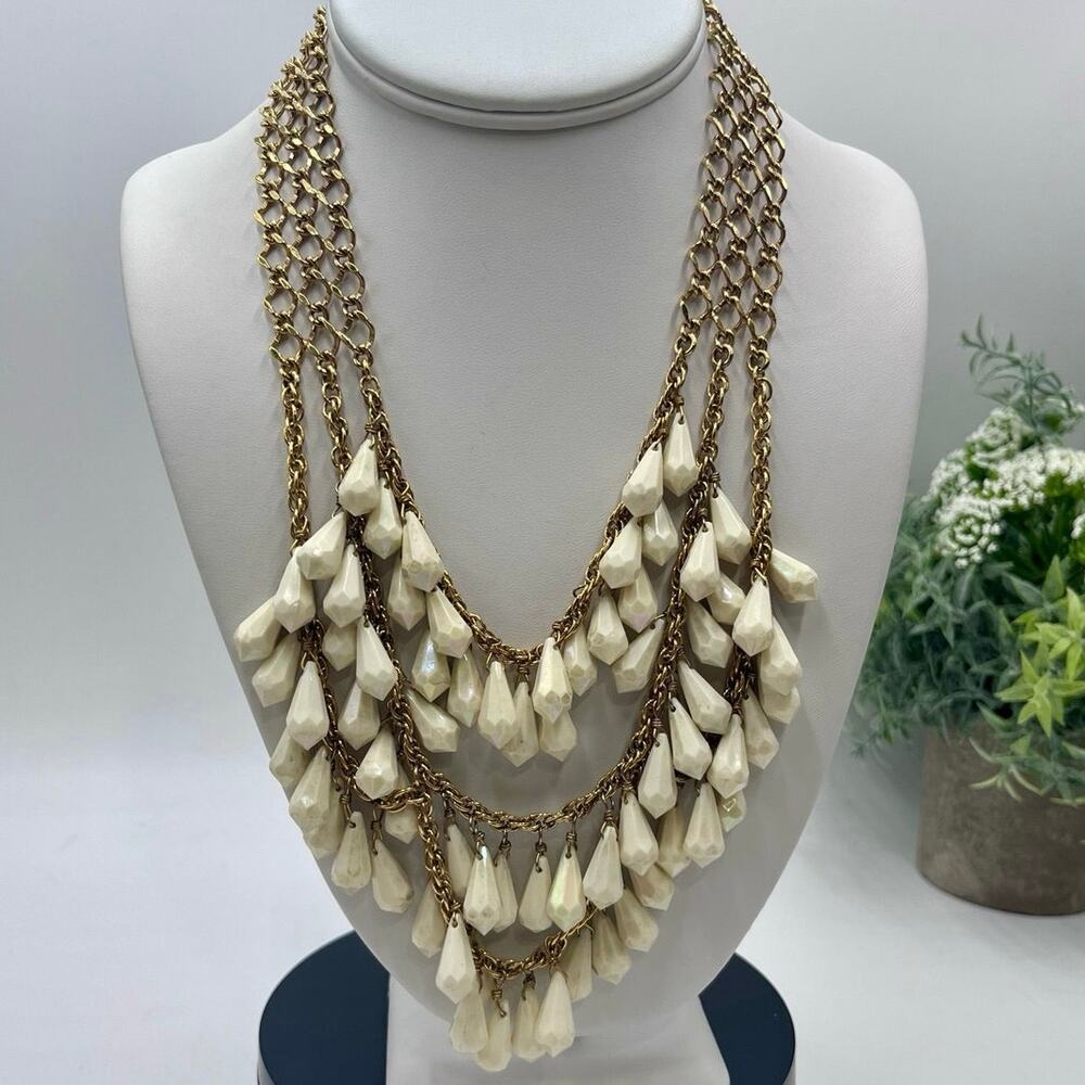 Kate Spade NY Three Tier‎  Gold Tone Resin Dangle Statement Bib Layered Necklace